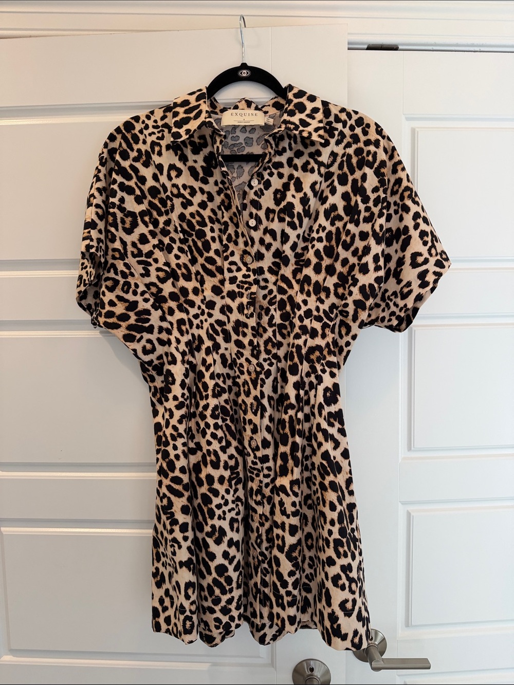 Exquise by Anthropologie Leopard Print Shirt Dress in Beige and Black small